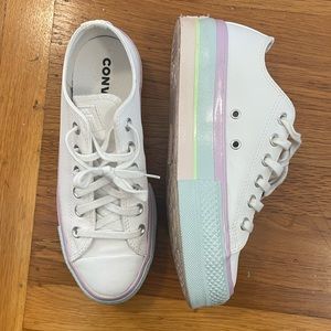Platform Leather Converse with pastel shimmer outsole, size 7. Worn once